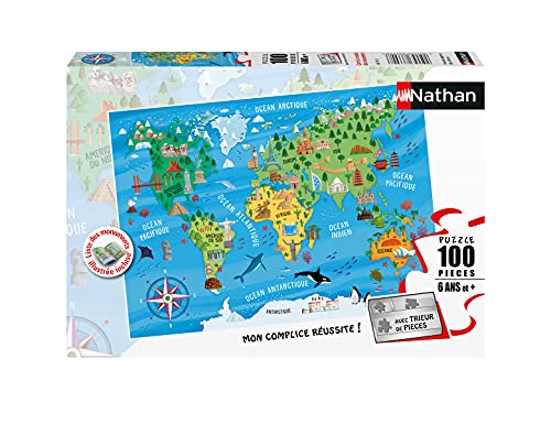 Nathan - Kinderpuzzle - 100 Teile - Weltkarte der Sehenswürdigkeiten - Mädchen oder Jungen ab 6 Jahren - Hochwertiges Puzzle - Dicker, robuster Karton - Geografie - 86775 von NATHAN