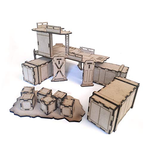 Pwork Wargames Industrial 04 - Kulissenset für Miniaturen im Maßstab 28 mm / 35 mm - Tabletop-Miniaturen Wargame 3D-Landschaftsgelände - MDF 3 mm von PWORK WARGAMES