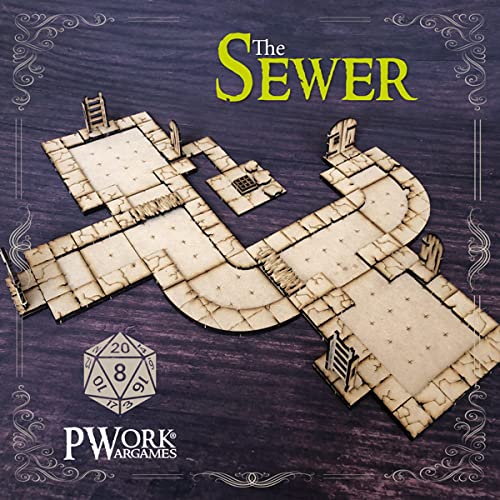 PWORK WARGAMES The Sewer (La Fogna) – 3D taktische Fantasy Dungeon Tiles – Modular, aus MDF, 3 mm von PWORK WARGAMES