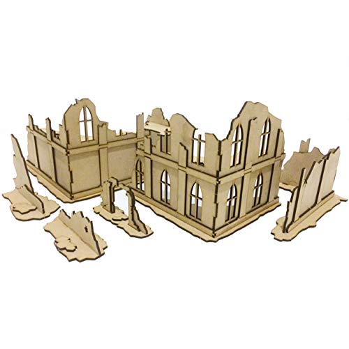 Pwork Wargames Urban Ruins 01 - zerstörte Stadtlandschaft für Miniaturen im Maßstab 28 mm / 35 mm - Tischminiaturen Wargame 3D-Landschaftsgelände - MDF 3 mm von PWORK WARGAMES