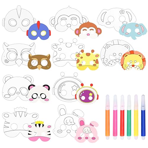 10 Tiermasken mit 6 Aquarellstifte, Löwe Frosch Kaninchen Bär Giraffe Cosplay Maske, DIY Blanko Bemalen Masken für Kinder Bühnenaufführungen Thema Party Carnival Bastelset für Mädchen Jungen 10 Tiermasken mit 6 Aquarellstifte, Löwe Frosch Kaninchen Bär Giraffe Cosplay Maske, DIY Blanko Bemalen Masken für Kinder Bühnenaufführungen Thema Party Carnival Bastelset für Mädchen Jungen von Pwsap