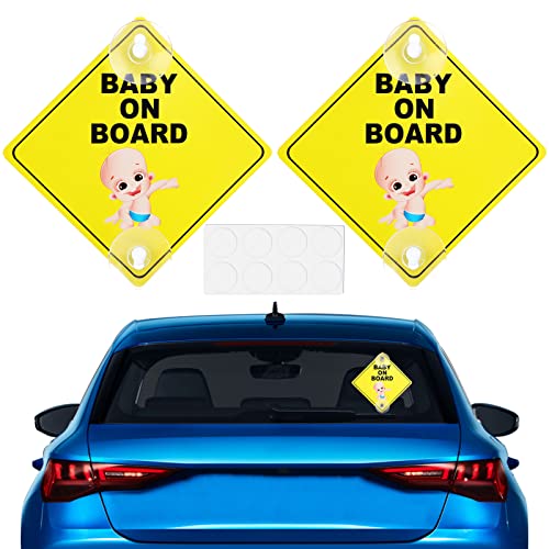 2Stück Baby an Bord Schild für Auto, Mit 2 Saugnapf Baby on Board Auto Aufkleber Kindersicherheit Klebeschild Babyautoaufkleber Wasserdicht Sicherheitsschilder Babyaufkleber Auto Sticker von Pwsap