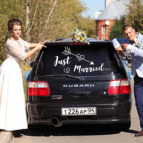 Aufkleber, Just Married Autoaufkleber, Hochzeitsauto Autoaufkleber Heck Wandaufkleber Wandtattoo Hochzeit Trauung Heiraten Sticker Vinyl Wandaufkleber Dekoration zur Hochzeit, für Auto-Heck, Spiegel von Pwsap