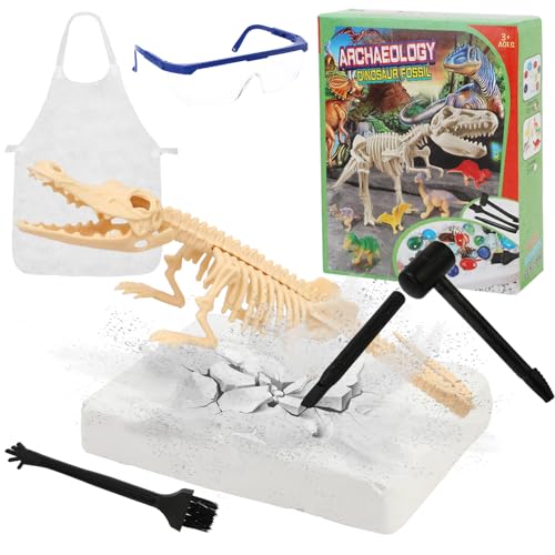 Ausgrabungsset für Kinder,Dinosaurier Dig Kit 3D-Skelett Ausgrabung Set Champsosaurus Dino Spielzeug Ausgraben von Dinosaurier-Fossilien Spielzeug für 6 7 8 9 Jahre Jungen Mädchen Geburtstag Geschenke von Pwsap