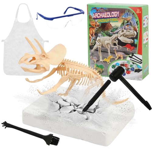 Ausgrabungsset für Kinder,Dinosaurier Dig Kit 3D-Skelett Ausgrabungs Set Triceratops Dino Spielzeug Ausgraben von Dinosaurier-Fossilien Spielzeug für 6 7 8 9 Jahre Jungen Mädchen Geburtstag Geschenke von Pwsap