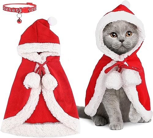 Katze Hund Umhang mit roter Weihnachtsmütze, Weihnachtskostüm mit Glockenband als Geschenk, Weihnachtskostüm für Welpen Kätzchen Katzen kleine Hunde Haustiere, für Weihnachten Cosplay (Größe M) von Pwsap