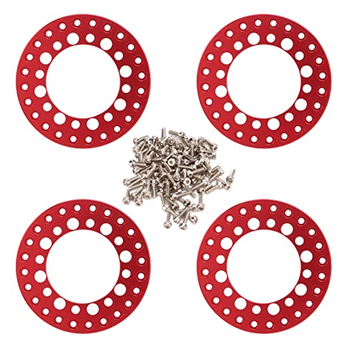 Pwshymi 4-teiliger Rad-Außen-Beadlock-Ring, 1,9-Zoll-Rad-Außen-Beadlock-Ring aus Aluminiumlegierung, Wiederverwendbares RC-Zubehör für 1/10 RC-Auto (Rot) von Pwshymi