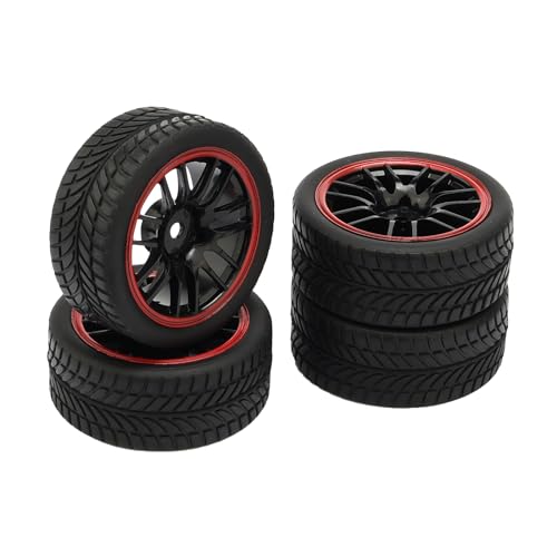 Pxyelec 4PCS/Set Black RC 1:10 Off Road Drift Car 14 Spoke Plastic Hub Wheel Rim and V Tires Tyres von Pxyelec