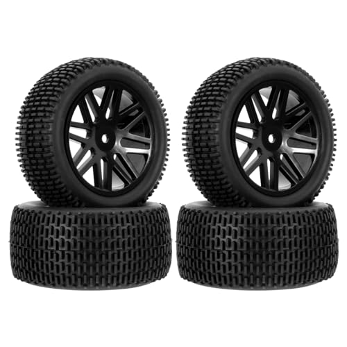 Pxyelec RC 1:10 Off-Road Car Buggy Rubber Tyre Tire & Wheel Rim HEX 12mm Black with foam inserts Pack of 4 von Pxyelec
