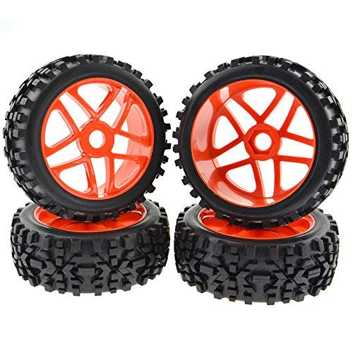 Pxyelec Red RC Pentagram Wheel Rims Tyre Tires Hex 17mm for 1:8 Off-Road Vehicle Pack of 4 von Pxyelec
