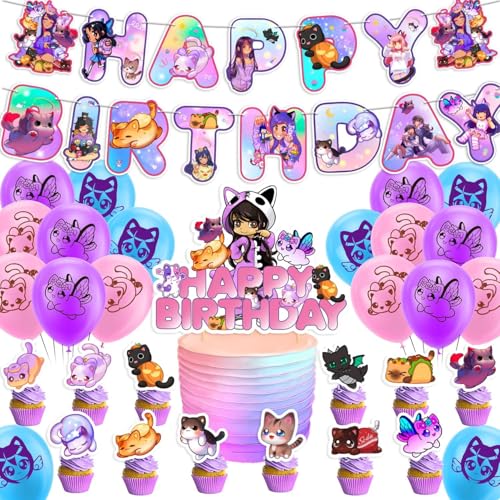 Aphmau Plushies Geburtstag Party Dekorationen - Banner, Luftballons, Kuchen Topper von Pyeunglloon