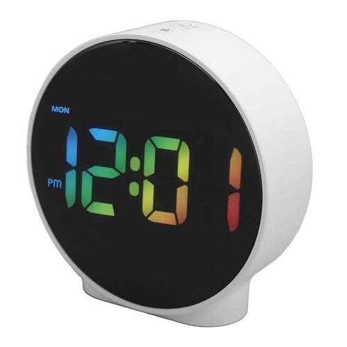 3 Helligkeitsstufen LED Elektrischer Wecker, Zwei Alarme und 5 Min Snooze, Wochenzeitausstellung, Kleine Nachttuhr mit Weißer Anzeige und Kompakte Größe für (Weißer Fall, von Pyhodi