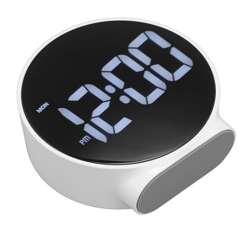 3 Helligkeitsstufen LED Elektrischer Wecker, Zwei Alarme und 5 Min Snooze, Wochenzeitausstellung, Kleine Nachttuhr mit Weißer Anzeige und Kompakte Größe für (Weißer Fall, weiße von Pyhodi