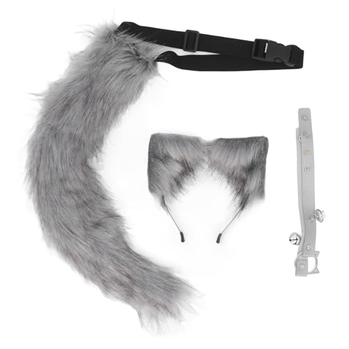 Wolf, Fuchsschwanz und Clip-Ohren-Set, Halloween-Party, Cosplay-Set, Glöckchen-Halskette, Katzenohren, Wolf, , Tierschwanz, Cosplay-Kostüm, Kunstfell, Haarspange, Kopfschmuck, von Pyhodi