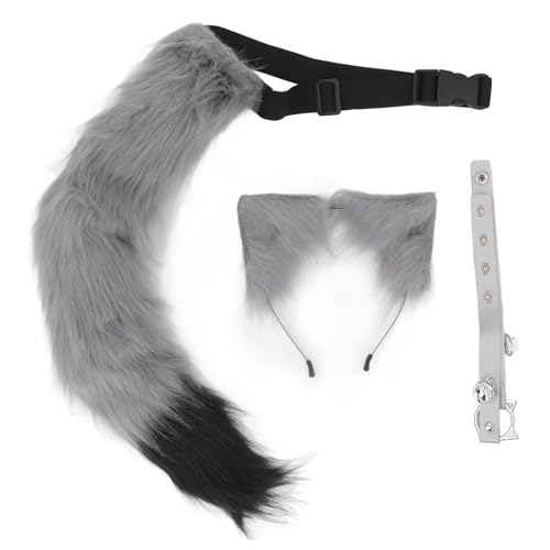 Wolf, Fuchsschwanz und Clip-Ohren-Set, Halloween-Party, Cosplay-Set, Glöckchen-Halskette, Katzenohren, Wolf, , Tierschwanz, Cosplay-Kostüm, Kunstfell, Haarspange, Kopfschmuck, von Pyhodi