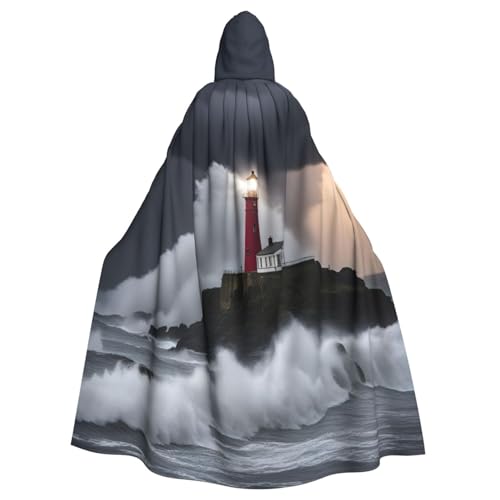 PYJWYFMY Kapuzenumhang mit Leuchtturm im Sturm, Unisex, für Erwachsene, Samt-Umhang für Halloween, Robe, Weihnachten, Cosplay-Kostüme von Pyjwyfmy