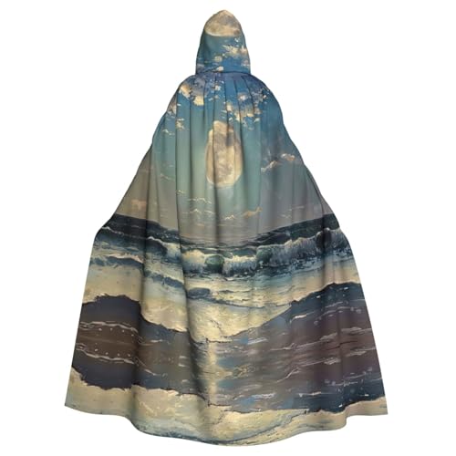 PYJWYFMY Kapuzenumhang mit Mond- und Meeresaufdruck, Unisex, Samt-Umhang für Halloween, Robe, Weihnachtsumhang, Cosplay-Kostüme von Pyjwyfmy