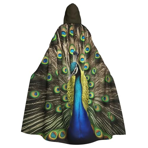 PYJWYFMY Kapuzenumhang mit Pfauenfeder-Druck, Unisex, Erwachsene, Samt-Umhang für Halloween, Robe, Weihnachten, Cosplay-Kostüme von Pyjwyfmy