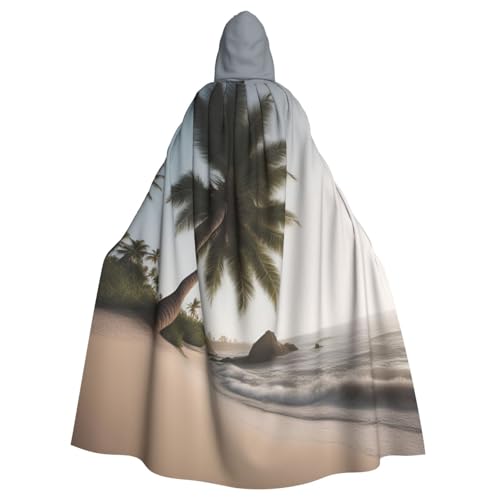 PYJWYFMY Umhang mit Kapuze, Samt-Umhang mit Sandstrand, Palmen-Druck, Unisex, Erwachsene, für Halloween, Robe, Weihnachten, Cosplay-Kostüme von Pyjwyfmy