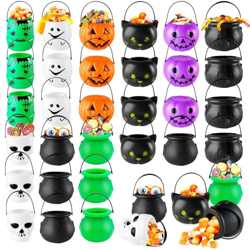 30 Stück Mini-Süßigkeitenhalter, tragbarer Kürbis-Geisterkessel, Süßigkeiten-Eimer mit Griffen, Halloween-Süßigkeiten-Eimer für Kinder, Süßes oder Saures, Partyzubehör (9 Stile) von Pynqdfu