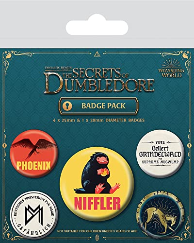 Pyramid International Beasts The Secrets of Dumbledore-Set mit 5 Ansteckern, offizielles Lizenzprodukt von Pyramid International