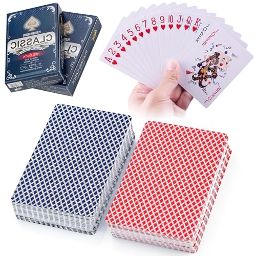 2 Deck Pokerkarten Plastik Rot und Blau Poker Cards Wasserfeste Spielkarten Plastic Playing Cards Poker Karten Kunststoff mit 2 Echzeichen für Blackjack Bridge Canasta Durak Rummy Kartenspiel von Pyroclasia