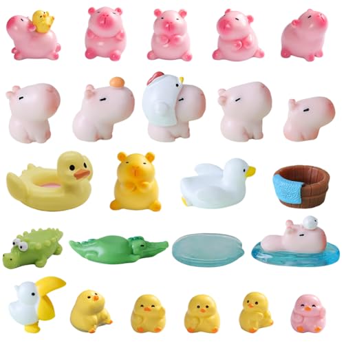 Mini Capybara Figurinen, Niedliche Wasserschwein Deko, Capybara Figuren Tortendekoration Rosa Kapybara Und Kleine Gelbe Entenfreunde für Torte, Bonsai, Miniaturlandschaft, Puppenhäuser - 24 Pcs Mini Capybara Figurinen, Niedliche Wasserschwein Deko, Capybara Figuren Tortendekoration Rosa Kapybara Und Kleine Gelbe Entenfreunde für Torte, Bonsai, Miniaturlandschaft, Puppenhäuser - 24 Pcs von PyrrlicToy