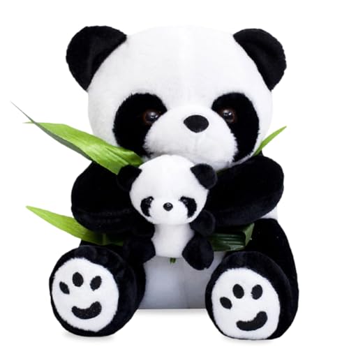 PyrrlicToy Panda Stuffed Animal with Baby, Panda Familie Plüschspielzeug, Flauschiges Stofftier Puppe zum Kuscheln, Spielen und Schlafen, Süßes Kuscheltier Mutter und Kind Panda - 20cm von PyrrlicToy