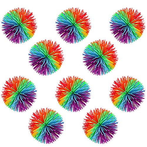 Pywee 10 Stücke AFFE Stringy Balls Sensorisch Fidget Stringy Balls Weiche Regenbogen Pom Bouncy Stress Balls für Reizbarkeit Dekompression Therapie Sinnesspielzeug von Pywee