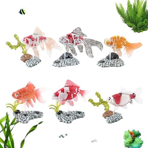 Pzuryhg Artificial Fish, Realistic Fake Fish, Floating Toy Model, 6 Pieces Set, Sturdy Material, Detailed Design, Easy to Clean and Maintain, Stable Base, for Tank Decoration, Home Display, (PVC) von Pzuryhg
