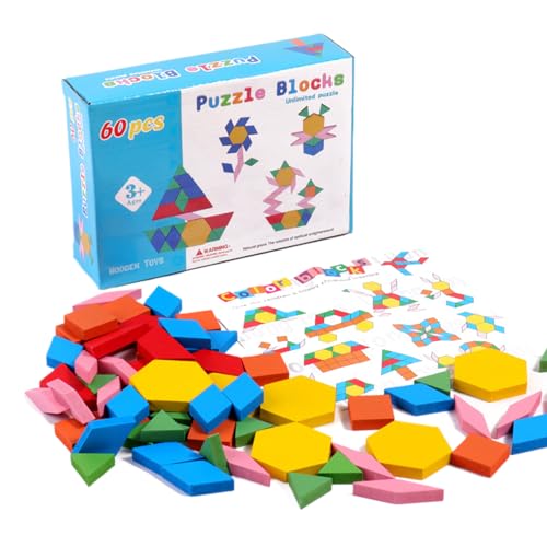 Wooden Pattern Blocks, Preschool Educational Geometric Puzzle Tangram Toy, Early Learning Toy for Kids 3+, Classroom Homeschool Travel Activity to Develop Fine Motor Skills Wooden Pattern Blocks, Preschool Educational Geometric Puzzle Tangram Toy, Early Learning Toy for Kids 3+, Classroom Homeschool Travel Activity to Develop Fine Motor Skills von Pzuryhg