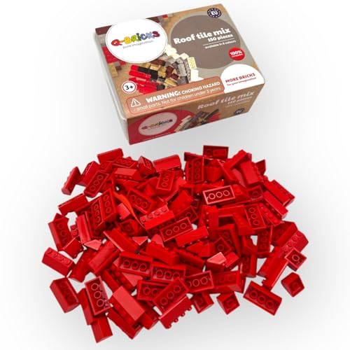 Q-Bricks Box mit Dachsteinmischung | 150 Stück | Formen: 2x2 und 2x4 | Farbe: Feuerrot| Kompatibel mit gängigen Bausteinmarken | Bausteine für kreative Konstruktionen von Q-Bricks
