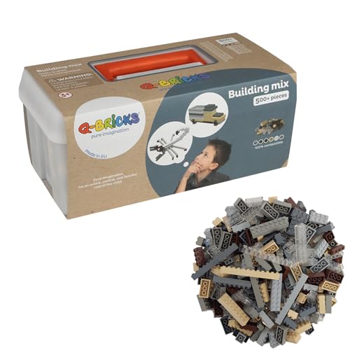 Kreativ-Bauset mit klassischen Bausteinen | 500-teiliges Set | 7 klassische Formen | 6 Farben | 100% kompatibel | Hergestellt in der EU | Verpackt in einem wiederverwendbaren Koffer | Gebäudemischung von Q-Bricks