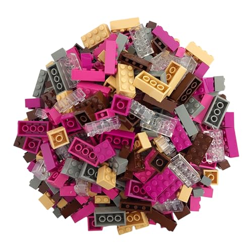 Q-Bricks Bausteine Box Spezialmischung | 300 Grundbausteine in 5 Formen | Farben: Sandgelb, Nussbraun, Steingrau, Verkehrsviolett, Magenta und Transparent | Verpackt in Einer wiederverwendbaren Box von Q-Bricks