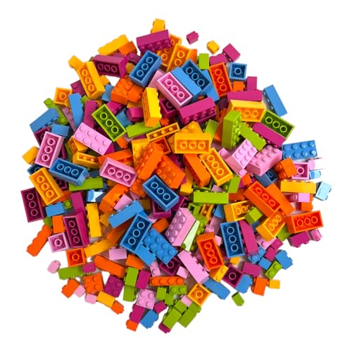 Q-Bricks Box, Floral-Mix mit 300Stck. Bausteinchen in den Farben: Grasgrün, Hellblau, Melonengelb, Hellrosa, Magenta und Hellorange; in den Formaten: 2X4, 1X4, 2X2, 1X2 und 1X1 Noppen von Q-Bricks