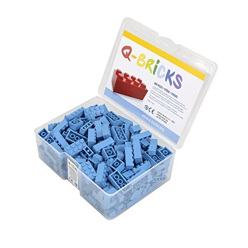 Q-Bricks Box 300Stck. Unicolor Bausteine in 5 Standardformaten: 2X4, 1X4, 2X2, 1X2 e 1X1 Noppen, Hellblau 890 von Q-Bricks