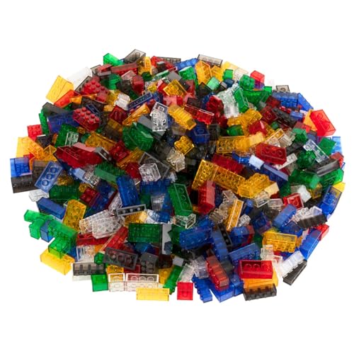 Q-Bricks Classic Große Bausteine Set | 2000 Teile | 3 Steinformen (1x4, 2x2, 2x4) in 6 Farben |100% kompatibel | Geschenk für Kinder, Jungen & Mädchen ab 4 Jahren (Transparente-Mix) von Q-Bricks