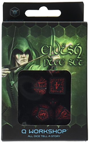 Q WORKSHOP Elvish Black & red RPG Ornamented Dice Set 7 Polyhedral Pieces, 2.29 x 7.37 x 10.67 cm von Q-Workshop