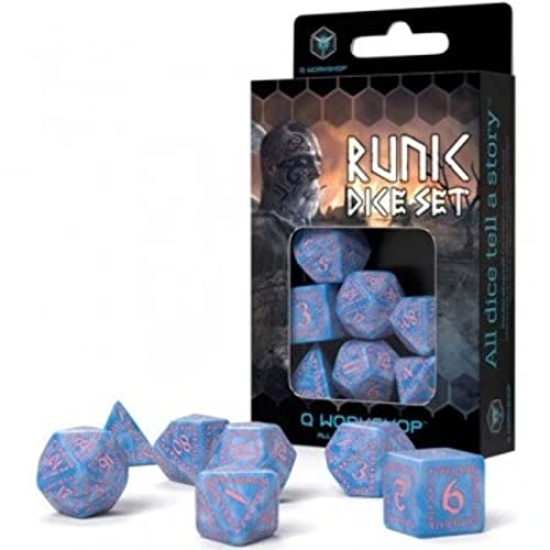 Q WORKSHOP Runic Glacier & Pink RPG Ornamented Dice Set 7 Polyhedral Pieces von Q-Workshop