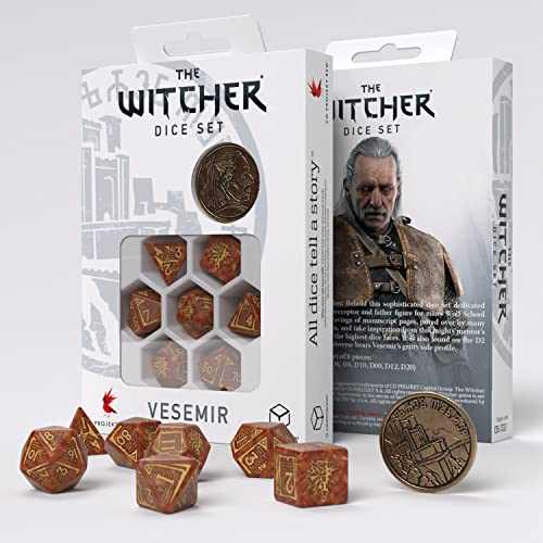 Q-Workshop 91392 Dice Set: Vesemir – The Wise Witcher (7) Cardgame, Mehrfarbig von Q-Workshop