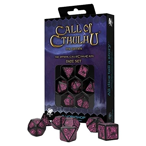 Q-Workshop CTR3P - Call of Cthulhu 7th Edition Dice Set Black & Magenta (7) von Q Workshop