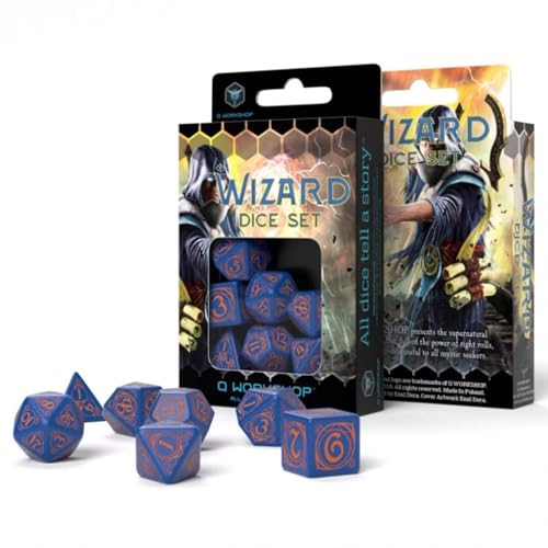 Q-Workshop WIZ90 - Wizard Dark-blue & orange Dice Set (7) von Q-Workshop