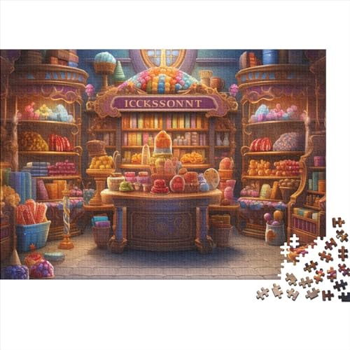 Süßwarenladen Puzzle 500 Teile Puzzle-Herausforderung Geduldsspiel Logikspiel Geistige Herausforderung Gemütlicher Dessert Shop Herausfordernde Unterhaltung Grips-Spiel 500pcs (52x38cm) von QAHSWIALN