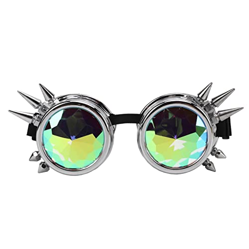 QANYEGN Steampunk -Brille, Retro -Kaleidoskop -Brille mit elastischer Kaleidoskop -Rave -Brille für Party (Glänzend Silber) von QANYEGN