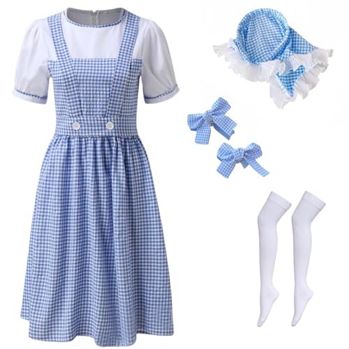 QAQ-COSPLAY Blaues Gingham-Kostüm für Damen, Storybook-Charakter-Kleid-Set für Halloween, Cosplay, Mottopartys, Blaues Kleid, XS QAQ-COSPLAY Blaues Gingham-Kostüm für Damen, Storybook-Charakter-Kleid-Set für Halloween, Cosplay, Mottopartys, Blaues Kleid, XS von QAQ-COSPLAY