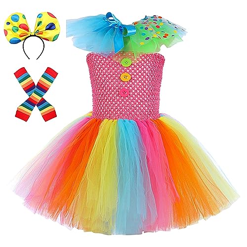 QARIDO Clown Tutu Kostüm - Regenbogen Tutu Damen Mädchen Tutu Kleid | Halloween-Clown-Kostüm mit Halsbändern, Haarbändern und Handschuhen, für 2–10 Jahre alte Mädchen, Kleinkinder von QARIDO