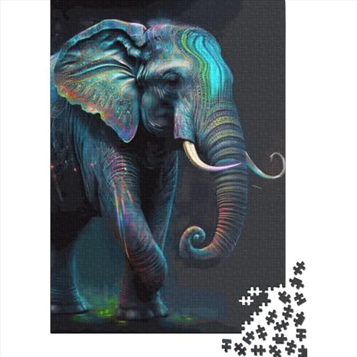 1000 Stück Neonelefant-Puzzles für Erwachsene und Jugendliche und Holzpuzzle für Familien, Spiele, Weihnachtsgeschenke, 1000 Teile (38x26cm) von QASEYIPV