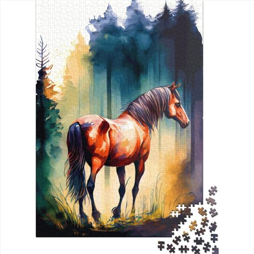 1000 Stück kreative quadratische Puzzles in Pferdeform für Erwachsene, Holzpuzzle, einzigartige Herausforderungsspiele, 1000 Teile (38 x 26 cm) von QASEYIPV