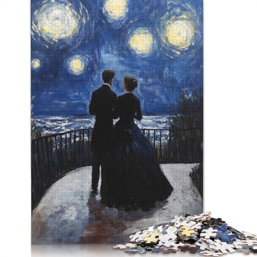 1000 Teile, Paar unter Sternennacht, Malerei, Puzzle für Erwachsene, Papierpuzzle, Lernspiel für Erwachsene und Teenager, 1000 Teile (75 x 50 cm) von QASEYIPV
