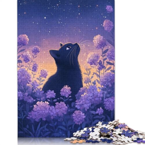 1000 Teile „Schwarze Katze unter Sternenhimmel“, Puzzle, Schwierigkeitsgrad, Lernspiele, Spielzeug, 1000 Teile (75 x 50 cm) von QASEYIPV